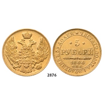 05.05.2013, Auction 2/2876. Russia, Nicholas I, 1826-­1855, 5 Roubles (Rubel) 1844­-СПБ/КБ, St. Petersburg, GOLD