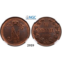 05.05.2013, Auction 2/2959. Russia, For Finland, 10 Penniä 1907, Helsingfors, Copper, NGC MS64BN