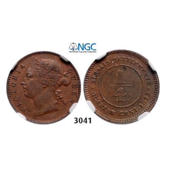 05.05.2013, Auction 2/3041. Straits Settlements (Singapore/Malaysia), Victoria, 1837-­1901, ¼ Cent 1873, Bronze, NGC MS62BN