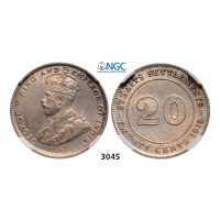 05.05.2013, Auction 2/3045. Straits Settlements (Singapore/Malaysia), George V, 1910-­1936, 20 Cents 1919­-B, Bombay, Silver, NGC MS63