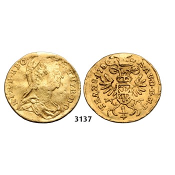 05.05.2013, Auction 2/3137. Transylvania, Maria Theresia, 1740-­1780, ¼ Ducat 1776-H/G, Karlsburg, GOLD