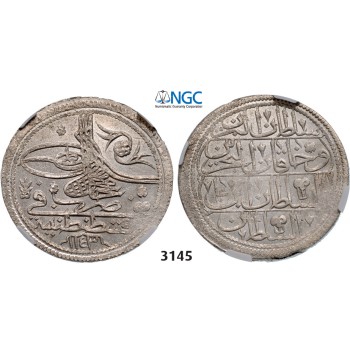 05.05.2013, Auction 2/3145. Turkey, Mahmud I, AH1143­-1168 (1730-­1754 AD), Kurus AH1143 (1730) Kostantiniye (Istanbul) Silver, NGC MS63