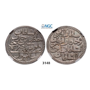 05.05.2013, Auction 2/3148. Turkey, Mustafa III, AH1171-­1187 (1757-­1774 AD), Zolota AH1171 Year 11/85 (1767) Kostantiniye (Istanbul) Billon, NGC UNC