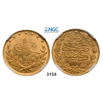 05.05.2013, Auction 2/3158. Turkey, Muhammad V, AH1327-­1336 (1909­-1918 AD), 100 Kurus AH1327/4 (1912 AD) Kostantiniye (Instanbul) GOLD, NGC MS64