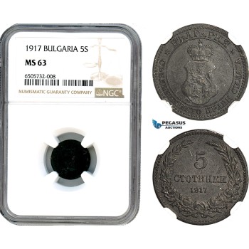 A7/105, Bulgaria, Ferdinand I, 5 Stotinki 1917, Kremnica Mint, KM# 24a, NGC MS63