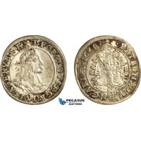 A6/142, Hungary, Leopold I, 6 Kreuzer 1668 K-B, Kremnitz Mint, Silver (3.29g) Huszar 1450, Spotted toning! EF-UNC