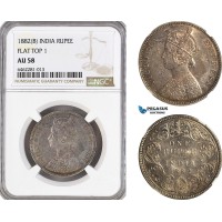 A6/149, India, Victoria, 1 Rupee 1882 (B) Flat Top 1, Bombay Mint, Silver, KM# 492, Gun metal toning! NGC AU58