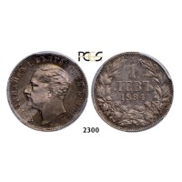 2300. Bulgaria, Ferdinand I, 1887-­1918, Lev 1894­-KБ, Kremnica, Silver, PCGS MS63