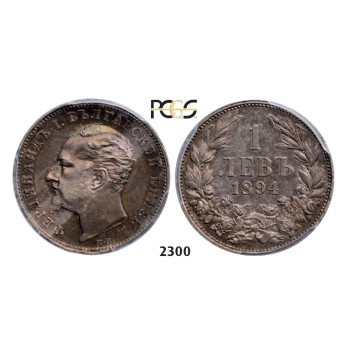 2300. Bulgaria, Ferdinand I, 1887-­1918, Lev 1894­-KБ, Kremnica, Silver, PCGS MS63