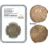 A7/238, Germany, East Friesland, Enno III, 6 Stuiver ND (1617) Zainhaken Mint, Silver, Kappelh. 348, Double struck, Old cabinet toning! NGC MS61, Mint Error