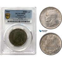 A6/280, Romania, Mihai I, Pattern 250 Lei 1941, Bucharest Mint, Tin (10.15g) Plain edge, Coin rotation, Schäffer/Stambuliu (Unpublished), PCGS SP64, Top Pop! Very Rare!