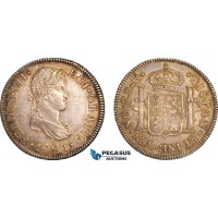 A7/297, Guatemala, Ferdinand VII, 2 Reales 1821 NG M, Nueva Guatemala Mint, Silver, KM# 67, Light scratch, old cabinet toning! EF