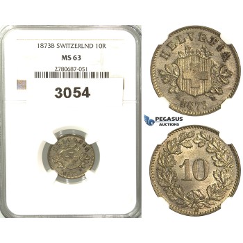 3054. Switzerland, Helvetian Republic, 10 Rappen 1873­-B, Bern, Silver, NGC MS63