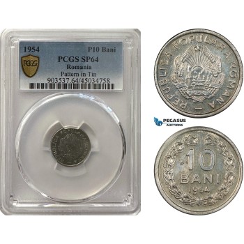 A6/319, Romania, Peoples Republic, Pattern 10 Bani 1954, Bucharest Mint, Lead (4.88g) Plain edge, Coin rotation, Schäffer/Stambuliu (Unpublished), PCGS SP64, Top Pop! Very Rare!