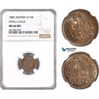 A6/39, Austria, Franz Joseph, 5/10 Kreuzer 1885 "Small eagle" Vienna Mint, KM# 2183, NGC MS66BN