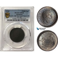 A7/542, Romania, Mihai I, Pattern 200 Lei 1942, Bucharest Mint, Lead (10.14g) Plain edge, Coin rotation, Schäffer/Stambuliu 188-Var., (Unpublished metal) Broad struck! PCGS SP65, Top Pop!