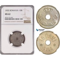 A5/801 Romania, Carol I, 10 Bani 1905, Brussels Mint, Schäffer/Stambuliu 056, NGC MS62