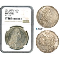 A8/030, Austria, Charles VI, Taler 1721, Breslau Mint, Silver, Dav-1096, Very rare and the best example of the type to have ever appeared on the market, NGC UNC Details	