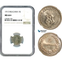 A8/072, Bulgaria, Ferdinand I, 5 Stotinki 1913, Vienna Mint, Cu-Ni, KM-24, Lovely lustrous example, NGC MS64+