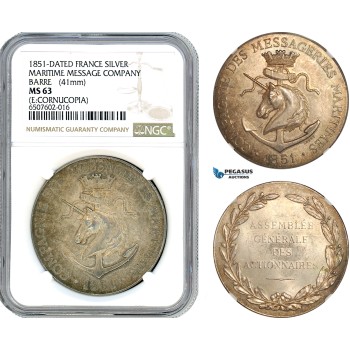 A8/161, France, Medal 1851 Maritime Message Company by Barre, Silver, NGC MS63