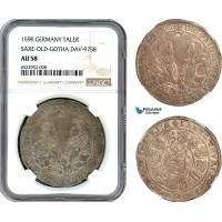 A8/178, Germany, Saxe-Old-Gotha, Taler 1598, Silver, Dav-9758, Very rare condition for this type, Old cabinet toning, NGC AU58, Top Pop!