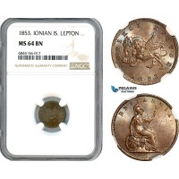 A8/200, Greece, Ionian Islands, British Administration, Lepton 1853, London Mint, KM-34, NGC MS64BN