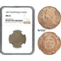 A8/265, Martinique, French Colony, Franc 1897, Ni, KM-41, Old toning, NGC MS61