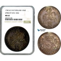 A8/295, Netherlands, Utrecht, Ducaton 1740/30, Overdate Variety, Silver, Dav-1832, Lustrous with dark cabinet toning, NGC MS62 Top Pop, Single finest graded! Very rare as such!	