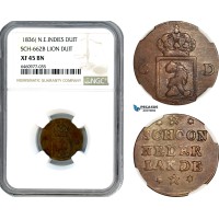 A8/312, Netherlands East Indies, Kingdom of the Netherlands, Duit 1836, Sch#662b, Very rare piece, NGC XF45BN