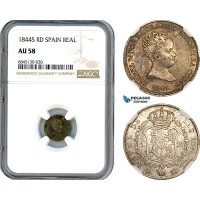 A8/536, Spain, Elizabeth II, Real 1844 S RD, Sevilla Mint, Silver, Cal#315, Old cabinet toning, NGC AU58	