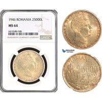 AH130, Romania, Mihai I, 25000 Lei 1946, Bucharest Mint, Silver, NGC MS64