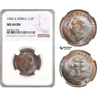 AH141, South Africa, George VI, 1/2 Penny 1942, Pretoria Mint, NGC MS64BN