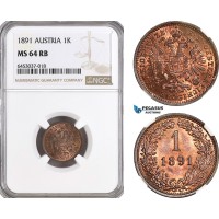 AH174, Austria, Franz Joseph, 1 Kreuzer 1891, Vienna Mint, NGC MS64RB