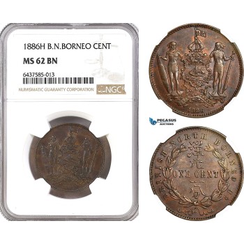 AH178, British North Borneo, 1 Cent 1886 H, Heaton Mint, NGC MS62BN