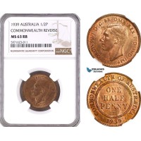 AH273, Australia, George VI, Half Penny 1939, Melbourne Mint, Commonwealth Rev., NGC MS63RB