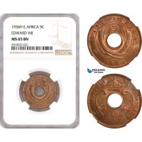 AH293, British East Africa, Edward VIII, 5 Cents 1936 H, Heaton Mint, NGC MS65BN