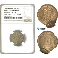 AH313, Germany, Wilhelm I, 10 Pfennig 1875 A, Berlin, Mint Error, NGC MS63, Top Pop!