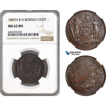 AH35, British North Borneo, 1 Cent 1887 H, Heaton Mint, NGC MS63BN