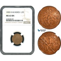 AH388, Danish West Indies, Christian IX, 2 1/2 Bit / 1/2 Cent 1905, Copenhagen Mint, NGC MS63BN
