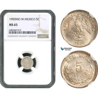AH421, Mexico, 5 Centavos 1900 Mo M, Mexico City Mint, Silver, NGC MS65, Top Pop!