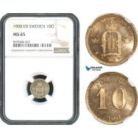 AH490, Sweden, Oscar II, 10 Öre 1900 EB, Stockholm Mint, Silver, NGC MS65