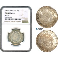 AH505, Austria, Franz II, 20 Kreuzer 1805 E, Karlsburg Mint (Transylvania) Silver, NGC MS62