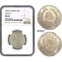 AH508, Austria, Franz II, 20 Kreuzer 1806 A, Vienna Mint, Silver, NGC MS63