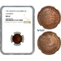 AH550, Colombia, Bogota, 5 Centavos 1901, Lazareto, NGC MS62