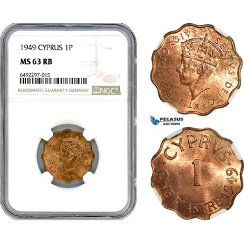 AH553, Cyprus, George VI, 1 Piastre 1949, NGC MS63RB AH553, Cyprus, George VI, 1 Piastre 1949, NGC MS63RB