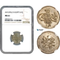 AH555, Ottoman Empire, Egypt, Abdülhamid II, 1 Qirsh AH1293//3, Misr Mint, Silver, NGC MS61