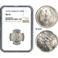 AH608, Germany, Weimar, 200 Mark 1923 D, Munich Mint, NGC MS65