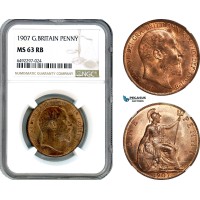 AH613, Great Britain, Edward VII, 1 Penny 1907, NGC MS63RB