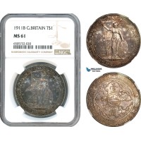 AH617, Great Britain, Trade Dollar 1911 B, Bombay Mint, Silver, NGC MS61