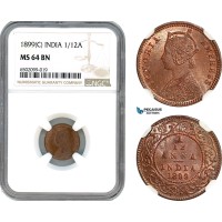 AH645, India (British) Victoria, 1/12 Anna 1899 C, Calcutta Mint, NGC MS64BN